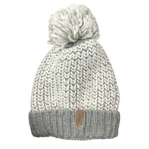 Kooringal Women's Cream Gray Pom Pom Knit Crochet Beanie Bonnet Hat One Size